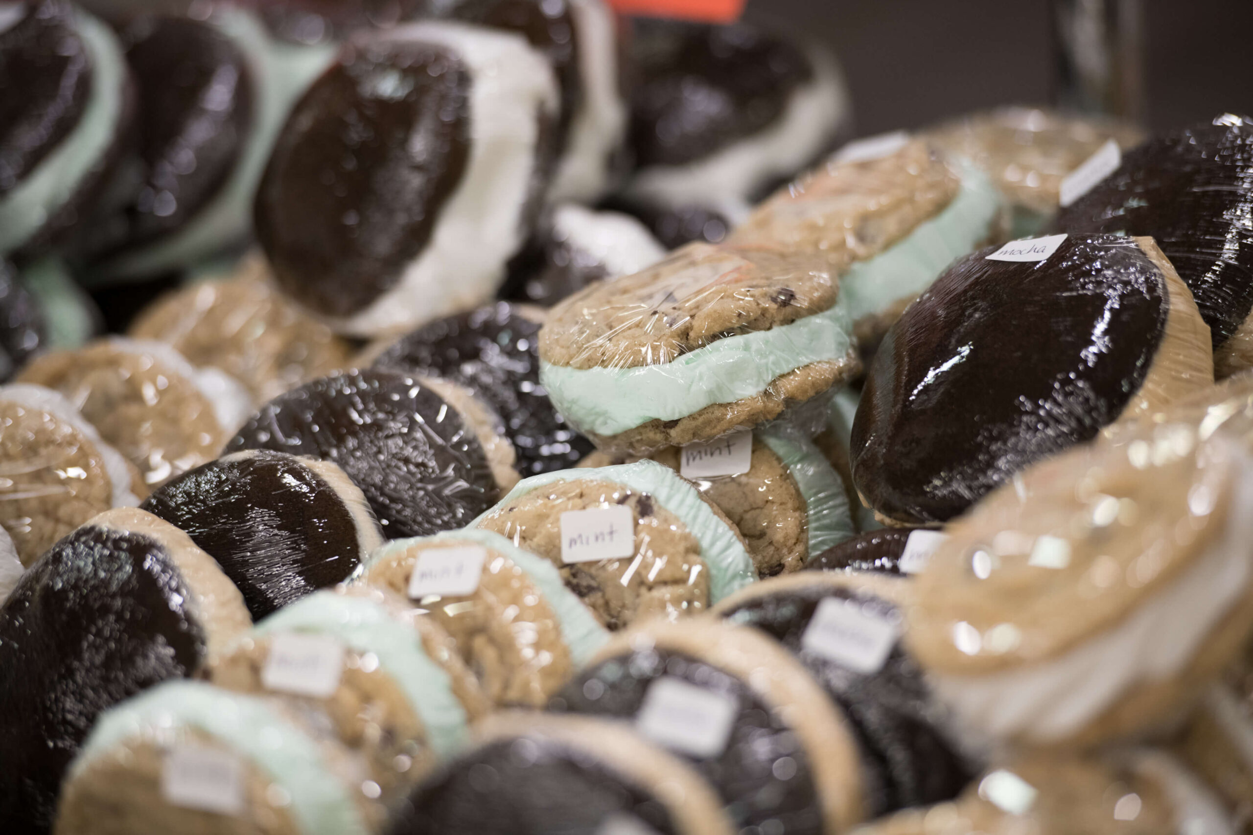 close up of unique baked goods on display at a farmers marketing in Amish country, PA